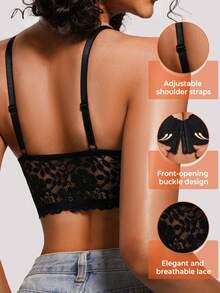 Bareli Dear Women's Sexy Lace Underwire Bra, Push-Up Front Closure Bra For Small Chest, 1pc - Black - View 2