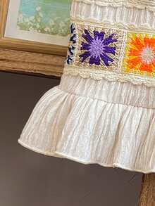 SHEIN Vintaside Kids 嬰兒(女嬰)休閒日常時尚細肩帶上衣配花卉刺繡精緻柔軟素色長褲套裝 夏季嬰兒外出可愛陽光穿搭 - 杏色 - 查看 9