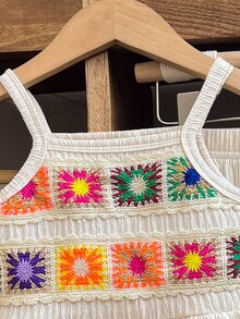 SHEIN Vintaside Kids 嬰兒(女嬰)休閒日常時尚細肩帶上衣配花卉刺繡精緻柔軟素色長褲套裝 夏季嬰兒外出可愛陽光穿搭 - 杏色 - 查看 7