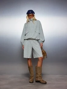MISSGUIDED Plaid Co-Ord Set Oversized Full-Zip Track Top And Wide Leg Bermuda Shorts Two-Piece Matching Outfit Fall Winter - Multicolor - View 1