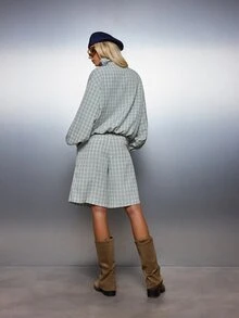 MISSGUIDED Plaid Co-Ord Set Oversized Full-Zip Track Top And Wide Leg Bermuda Shorts Two-Piece Matching Outfit Fall Winter - Multicolor - View 6