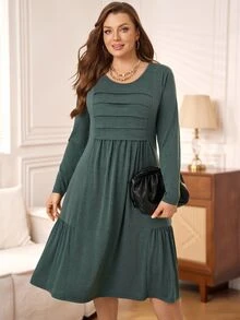 EMERY ROSE Women's Plus Size Long Sleeve Pullover Knit Dress Fall Clothes For Women Winter Clothes For Women  Fall Winter 2026 - Dark Green - View 1