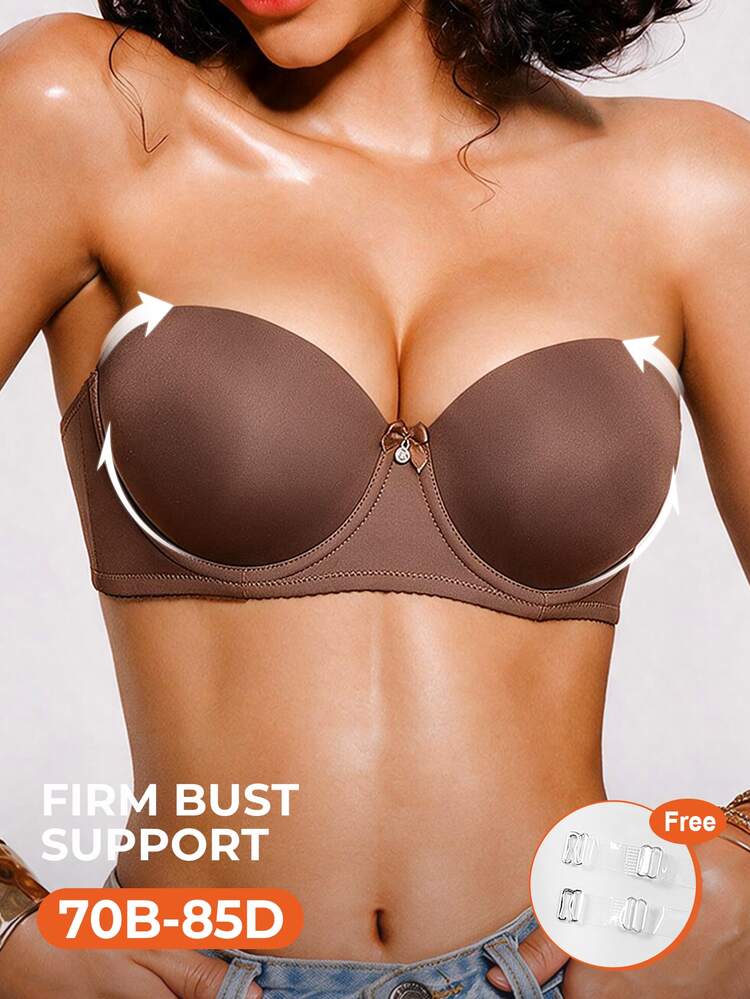 Bareli Dear Women's Bow Decor Underwire Bra, Sexy And Versatile - Mocha Brown - View 6
