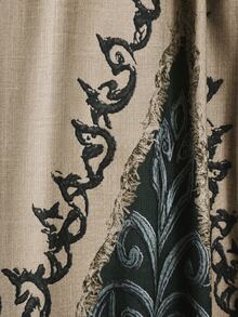 LanaWest Vintage Khaki Distressed Washed Textured Faux Linen V-Neck Mesh Hollow Neck Skull Celtic Totem Heavy Print Raw Edge Contrast Color Double Layer Patchwork Loose Asymmetrical Hem Mori Style Vacation Dress - Multicolor - View 7