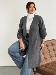 Firerie Cardigan de punto minimalista casual de unicolor con cuello en V para mujer, invierno - Gris - Ver 6