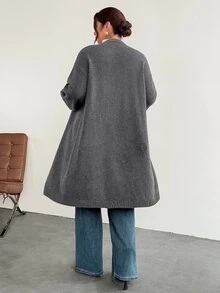 Firerie Cardigan de punto minimalista casual de unicolor con cuello en V para mujer, invierno - Gris - Ver 3