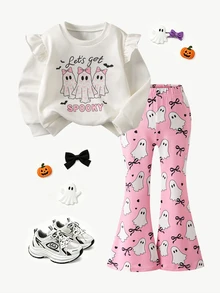 SHEIN Elladie kids 年輕女孩連帽衫與運動衫套裝 - 淺粉色 - 查看 3