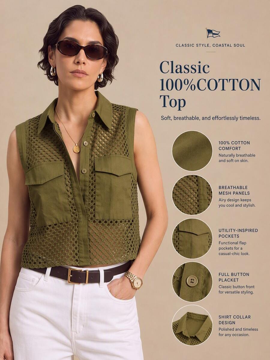 Nima Coro Cotton Retro Safari Casual Minimalist Patchwork Mesh ...