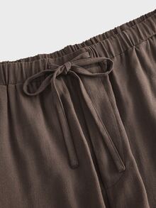 EASEVO Men's Plus Size Solid Color Waist Tie Pocket Wide Leg Loose Long Pants - Mocha Brown - View 3