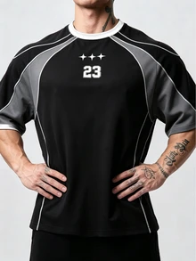 Coreblaze Men's Colorblock Patchwork Short Sleeve Sports T-Shirt, Gym - Black - View 3