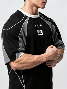 Coreblaze Men's Colorblock Patchwork Short Sleeve Sports T-Shirt, Gym - Black - View 4
