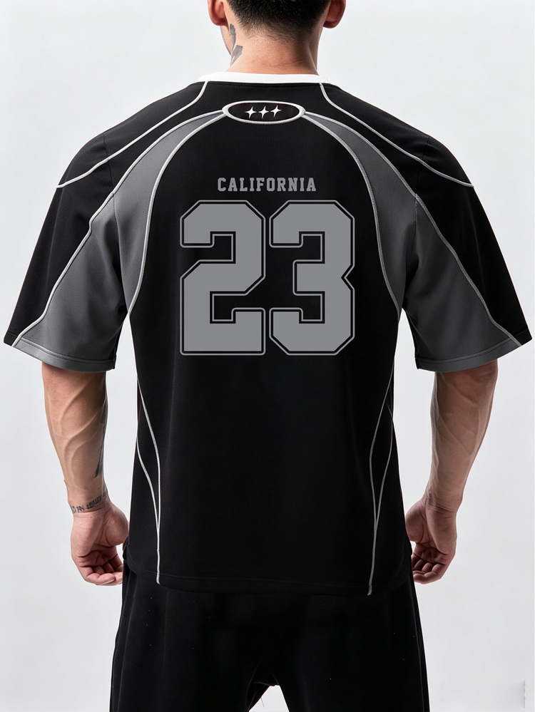 Coreblaze Men's Colorblock Patchwork Short Sleeve Sports T-Shirt, Gym - Black - View 2