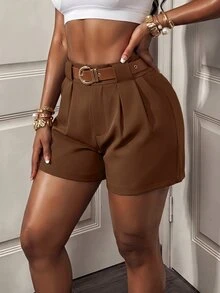 BamGleam Women's Casual Solid Color Shorts, Summer - Mocha Brown - View 5