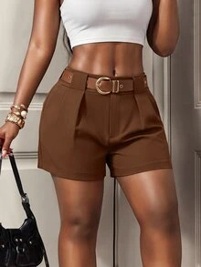 BamGleam Women's Casual Solid Color Shorts, Summer - Mocha Brown - View 8
