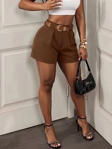BamGleam Women's Casual Solid Color Shorts, Summer - Mocha Brown - View 4