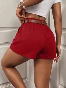 BamGleam Women's Solid Color Pleated Straight-Leg Pocket Shorts - Burgundy - View 4