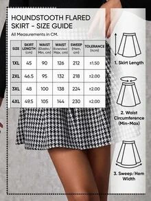 EURMUSE Plus Size 100% Cotton Women's Houndstooth Patterned Knitted Mini Skirt With Elastic Waist - أبيض وأسود - مشاهدة 7