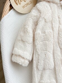 Newborn Baby Girl Autumn/Winter Cute 3D Ear Fluffy Zipper Hooded Jumpsuit - Apricot - View 4