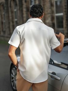 YOUESAWY YOUESAWY 男士白色休閒商務短袖襯衫，正式款 - 白色 - 查看 2