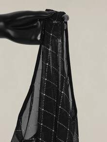 SHEIN ICON 女式格子网眼拼接无袖派对透视性感短款上衣 - 黑色 - 查看 12