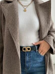 SHEIN Women's Autumn/Winter Lapel NeckPocket Long Overcoat - Mocha Brown - View 7