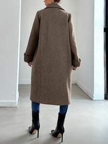 SHEIN Women's Autumn/Winter Lapel NeckPocket Long Overcoat - Mocha Brown - View 2