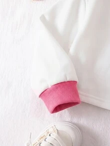 SHEIN Baby Girl Cute Casual Knit Bow Long Sleeve Sweatshirt Blue Long Autumn Pants Set - Pink - View 4