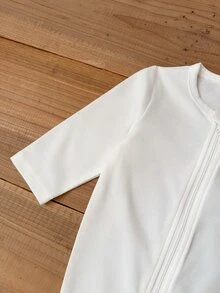 SHEIN Vintaside Kids Newborn Baby 3 Pieces Set Jumpsuit Knitted Long Sleeved Snap Closure Family Matching Wear - White - View 10