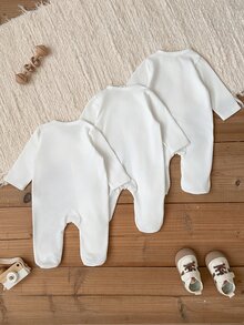 SHEIN Vintaside Kids Newborn Baby 3 Pieces Set Jumpsuit Knitted Long Sleeved Snap Closure Family Matching Wear - White - View 2