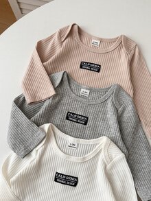 SHEIN 新生兒春秋長袖時尚簡約休閒連身衣搭配百搭休閒褲多件套裝，適合外出、露營、野餐、旅行、日常休閒、購物、公園散步 - 彩色 - 查看 6