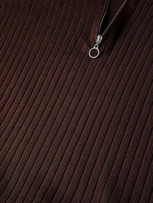 EURMUSE Casual Ribbed Knit Two Pieces Set – High Neck Pullover & Wide Leg Pants Loungewear - Mocha Brown - View 6