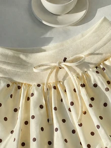 Comfortcana 女款腰綁帶棕色與白色波點圖案鬱金香裙褲，野餐夏季可愛風 - 彩色 - 查看 3