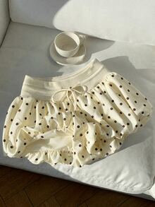 Comfortcana 女款腰綁帶棕色與白色波點圖案鬱金香裙褲，野餐夏季可愛風 - 彩色 - 查看 4