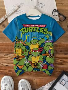 TEENAGE MUTANT NINJA TURTLES | SHEIN تي شيرت بأكمام قصيرة مطبوع عليه حروف ورسوم كرتونية للأولاد المراهقين - أبيض - مشاهدة 1