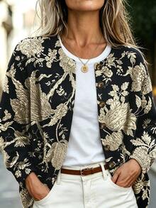 Zayélia Women's Floral Print Long Sleeve Single-Breasted Casual Regular Fit Jacket - Multicolor - View 6