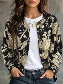 Zayélia Women's Floral Print Long Sleeve Single-Breasted Casual Regular Fit Jacket - Multicolor - View 1
