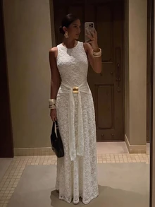 Aloruh Women's Spring/Summer Wedding White Sleeveless Bodycon Mermaid Dress, Suitable For Streetwear Elegant Sexy Daily Wear Commuting Party Dinner Formal - Apricot - View 1