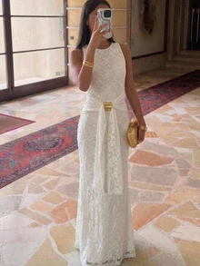 Aloruh Women's Spring/Summer Wedding White Sleeveless Bodycon Mermaid Dress, Suitable For Streetwear Elegant Sexy Daily Wear Commuting Party Dinner Formal - Apricot - View 7