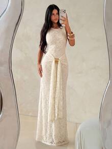 Aloruh Women's Spring/Summer Wedding White Sleeveless Bodycon Mermaid Dress, Suitable For Streetwear Elegant Sexy Daily Wear Commuting Party Dinner Formal - Apricot - View 4