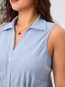 Solflare 大码女式夏季条纹无袖纽扣衬衫 - 彩色 - 查看 7