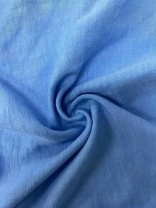 Linhara CURVE Plus Size Fashion Design Square Neck Coconut Shell Button Decor Comfortable Casual Shirt Summer Holiday Outing Work Commute Outfit - Blue - View 5