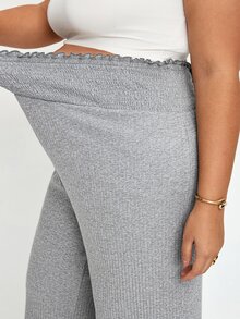 Plussiva Plus Size Maternity High Waist Elastic Waist Loose Wide Leg Long Pants Post Partum Lounge Summer Casual Photoshoot - Grey - View 9