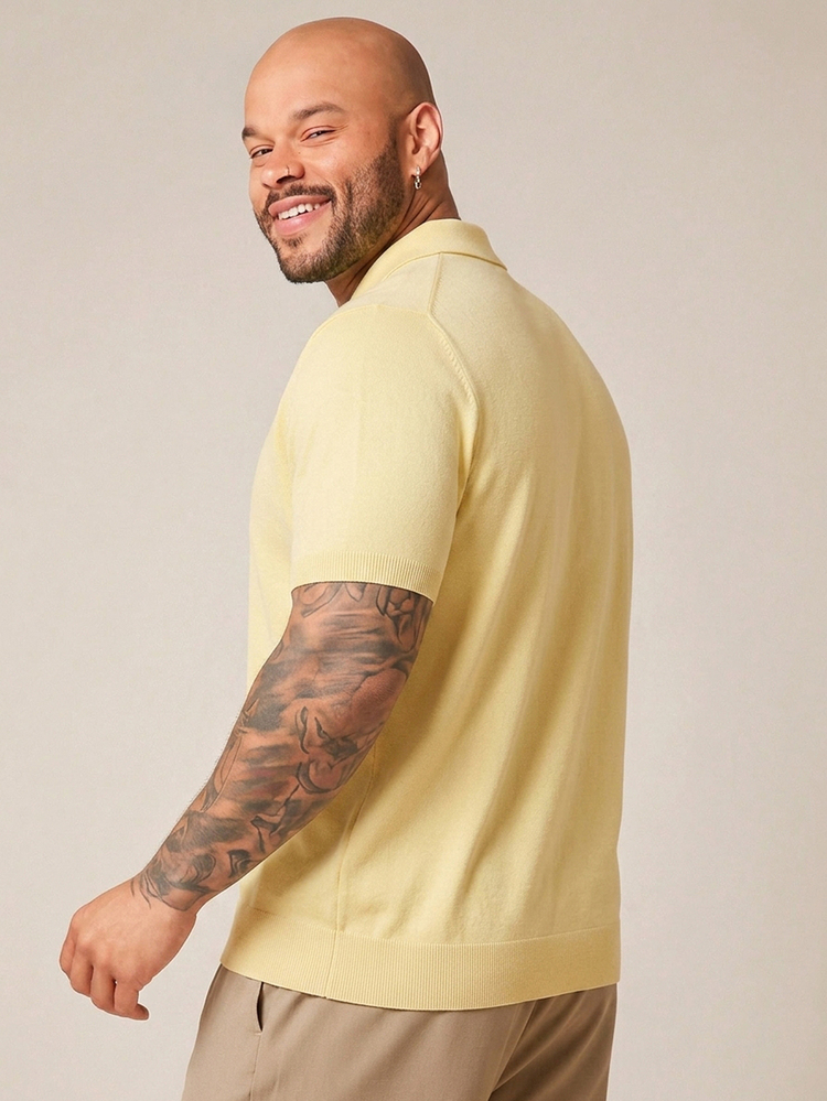 EASEVO Men's Plus Size Solid Color Short Sleeve Knit Top - Yellow - View 3