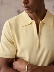 EASEVO Top de punto de manga corta de color liso para hombre talla grande - Amarillo - Ver 2