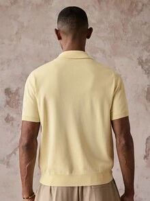 EASEVO Top de punto de manga corta de color liso para hombre talla grande - Amarillo - Ver 4