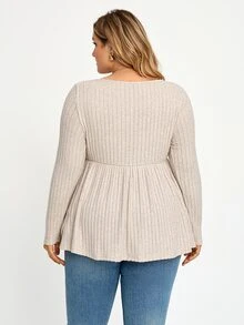 Plussiva Plus Size Maternity Casual Versatile Solid Color Long Sleeve Top Gender Reveal Blue And Pink Autumn After Birth Breast Feeding Friendly Fall - Apricot - View 11