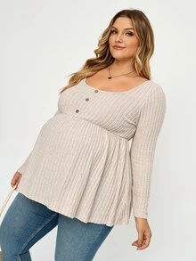 Plussiva Plus Size Maternity Casual Versatile Solid Color Long Sleeve Top Gender Reveal Blue And Pink Autumn After Birth Breast Feeding Friendly Fall - Apricot - View 8