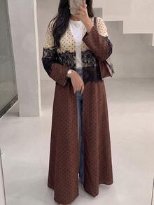 Yasmyna Women's Spring Autumn Winter Elegant Vintage Polka Dot Lace Patchwork Long Cardigan, Long Sleeve Loose Flared Maxi Robe, Daily Modest Outerwear - Multicolor - View 9