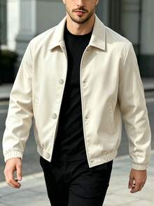 Manfinity Homme Men's Casual Solid Color Jacket, Versatile Young Street Style, Comfortable And Easy To Wear, Fashionable Button Jacket - Apricot - View 3