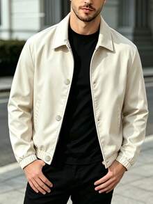Manfinity Homme Men's Casual Solid Color Jacket, Versatile Young Street Style, Comfortable And Easy To Wear, Fashionable Button Jacket - Apricot - View 4